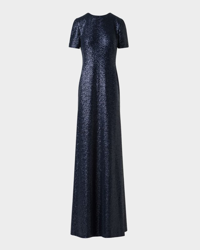 Short-Sleeve Stretch Paillette Jersey Gown